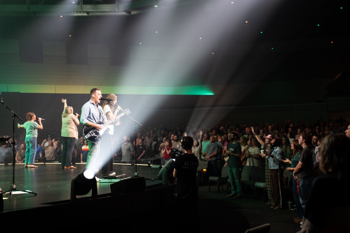 The West Side congregation worshiping together during a Sunday service